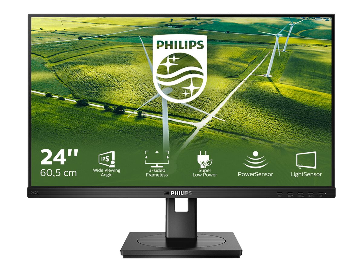 Philips B Line 242B1G - Écran LED - 24" (24" visualisable) - 1920 x 1080 Full HD (1080p) @ 75 Hz - IPS - 250 cd/m² - 1000:1 - 4 ms - HDMI, DVI-D, VGA, DisplayPort - haut-parleurs - texture noire - 242B1G/00 - Écrans d'ordinateur