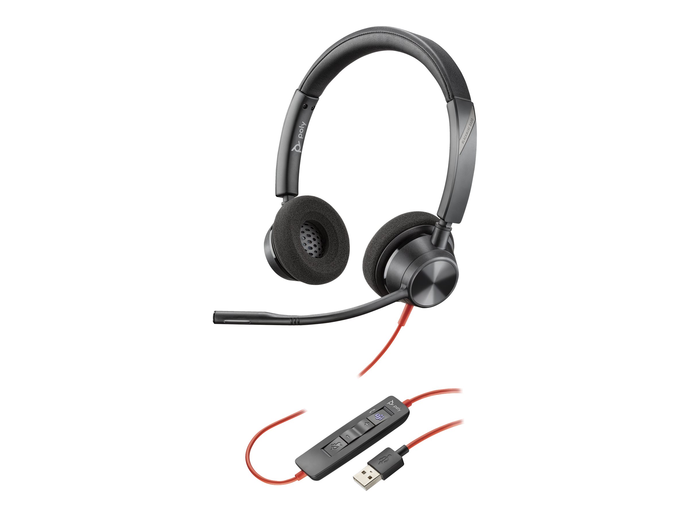 Poly Blackwire 3325 - Blackwire 3300 series - micro-casque - sur-oreille - filaire - jack 3,5mm, USB-A - noir - 76J20AA - Écouteurs