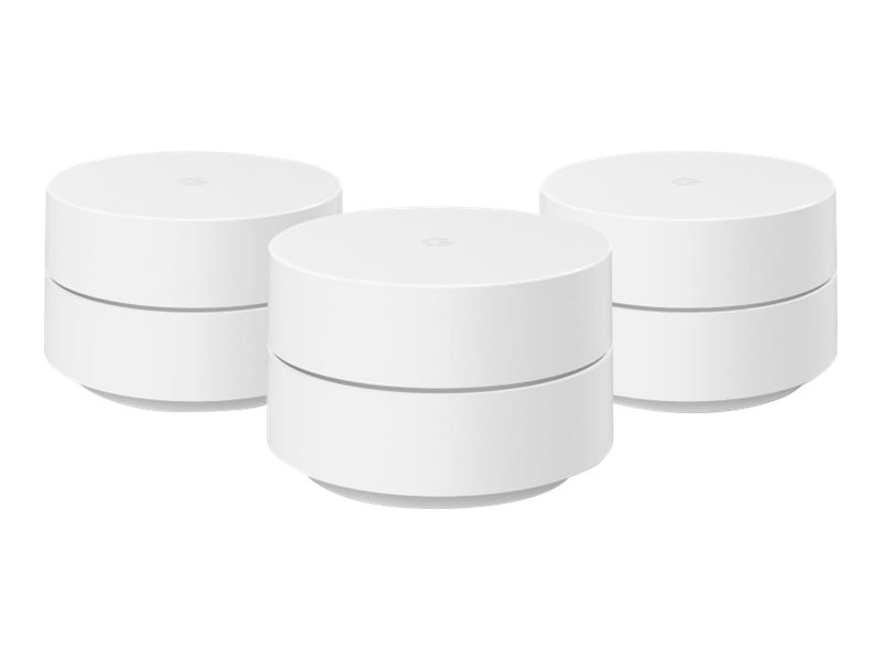 Google Wifi - - système Wi-Fi - (3 routeurs) - jusqu'à 1500 pieds carrés - maillage - 1GbE - Wi-Fi 5 - Bluetooth - Bi-bande - GA02434-EU - Passerelles et routeurs SOHO