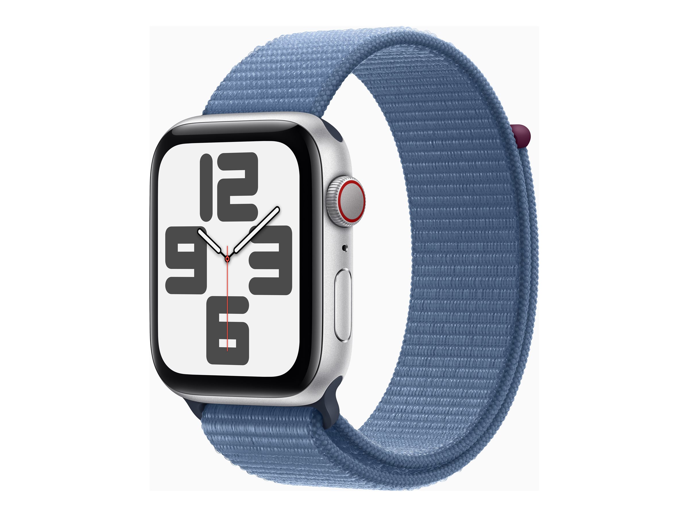 Apple Watch SE (GPS + Cellular) - 2e génération - 44 mm - aluminium argenté - montre intelligente avec boucle sport - textile - bleu hiver - taille du poignet : 145-220 mm - 32 Go - Wi-Fi, LTE, Bluetooth - 4G - 33 g - MRHM3QF/A - Montres intelligentes