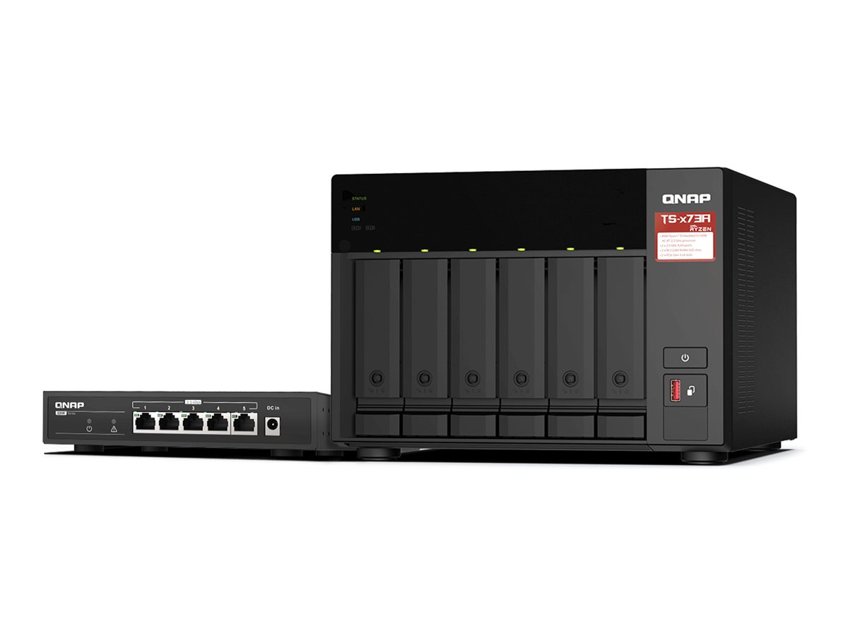 QNAP TS-673A - Serveur NAS - 6 Baies - SATA 6Gb/s - RAID RAID 0, 1, 5, 6, 10, 50, JBOD, 60 - RAM 8 Go - 2.5 Gigabit Ethernet - iSCSI support - avec commutateur QSW-1105-5T - TS-673A-SW5T - NAS