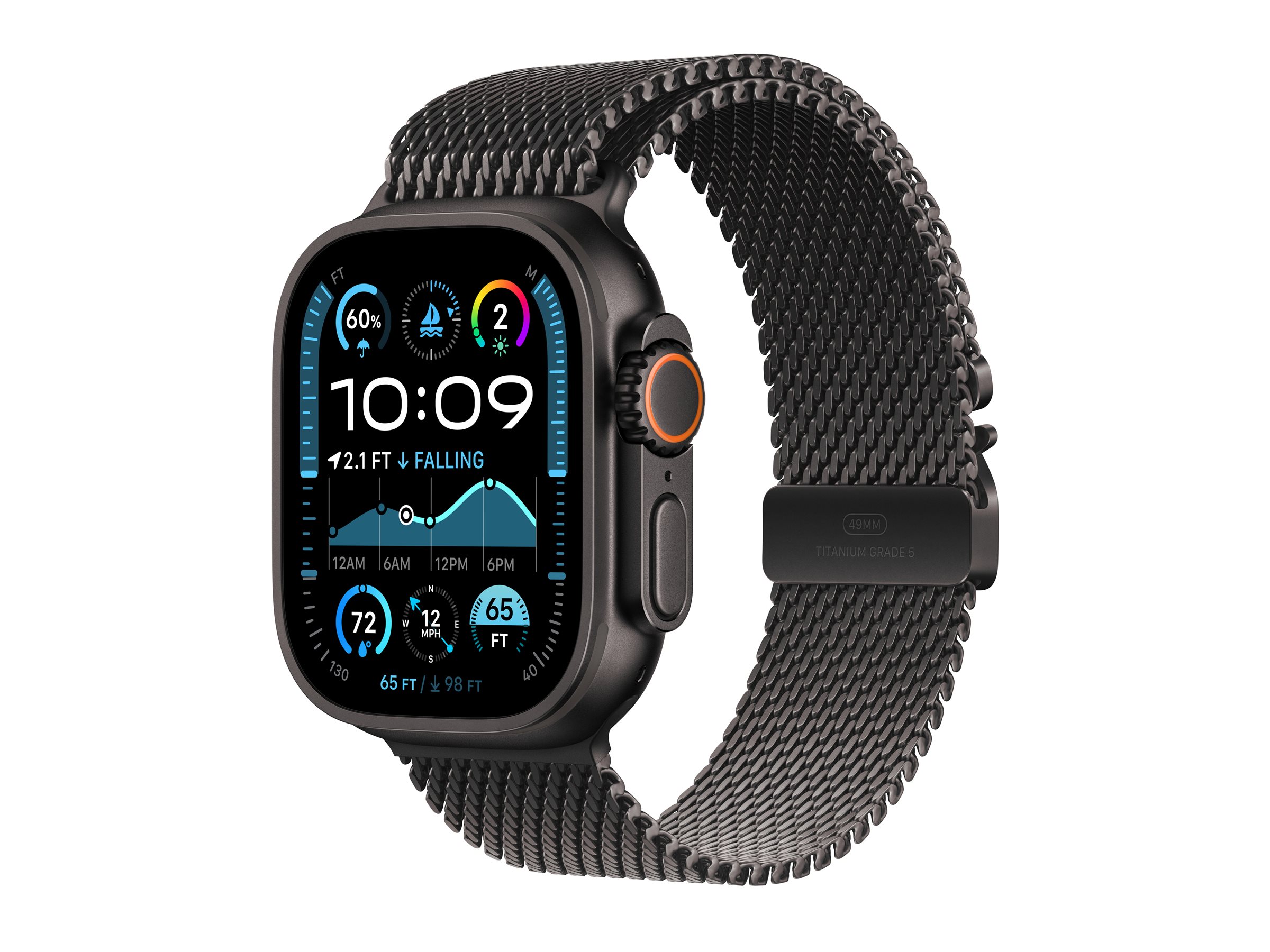 Apple Watch Ultra 2 - 49 mm - titane noir - montre intelligente avec boucle milanaise - taille du bracelet : L - 64 Go - LTE, Wi-Fi 4, UWB, Bluetooth - 4G - 61.8 g - MX5V3NF/A - Montres intelligentes