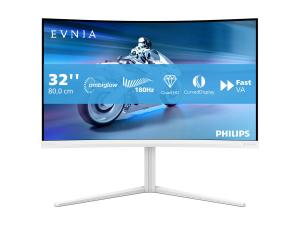 Philips Evnia 5000 32M2C5501 - Écran LED - jeux - incurvé - 32" (31.5" visualisable) - 2560 x 1440 QHD @ 180 Hz - Fast VA - 3500:1 - HDR10 - 0.5 ms - 2xHDMI, DisplayPort - blanc - 32M2C5501/00 - Écrans d'ordinateur