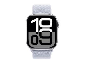 Apple Watch Series 10 (GPS) - 46 mm - aluminium argenté - montre intelligente avec boucle sport - deux couches de matières textiles tissées - nuage bleu - taille du poignet : 130-200 mm - 64 Go - Wi-Fi 4, UWB, Bluetooth - 36.4 g - MWWN3QF/A - Montres intelligentes