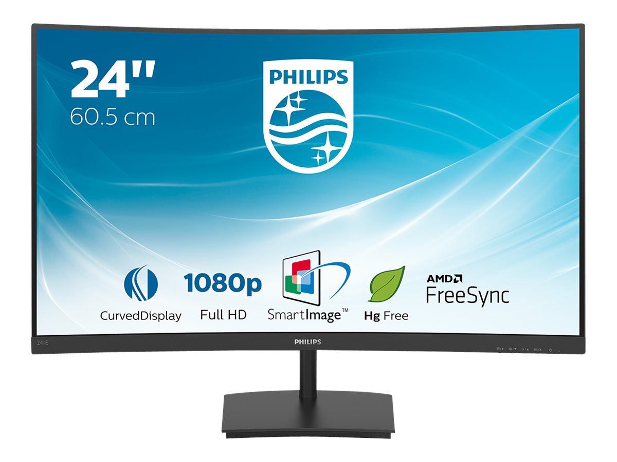 Philips E-line 241E1SC - Écran LED - incurvé - 24" (23.6" visualisable) - 1920 x 1080 Full HD (1080p) @ 75 Hz - VA - 240 cd/m² - 3000:1 - 4 ms - HDMI, VGA - noir texturé - 241E1SC/00 - Écrans d'ordinateur