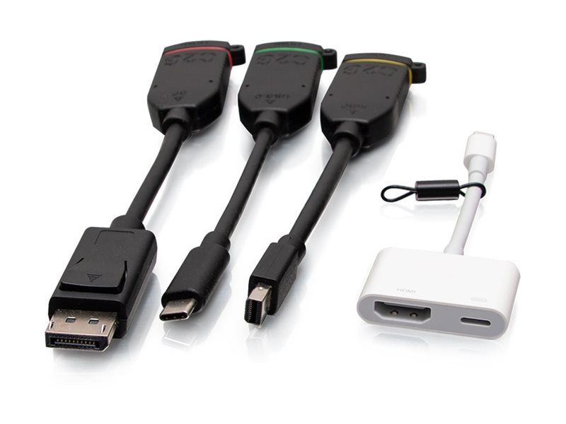 C2G Universal 4K HDMI Dongle Adapter Ring with Color Coded Mini DisplayPort, DisplayPort, USB-C, and Lightning - Kit d'adaptateur vidéo - noir - support 4K - C2G30041 - Accessoires pour téléviseurs