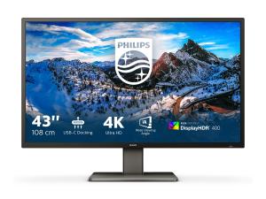 Philips 439P1 - Écran LED - 43" (43" visualisable) - 3840 x 2160 4K @ 60 Hz - VA - 400 cd/m² - 4000:1 - DisplayHDR 400 - 4 ms - 3xHDMI, DisplayPort, USB-C - haut-parleurs - texture noire - 439P1/00 - Écrans d'ordinateur