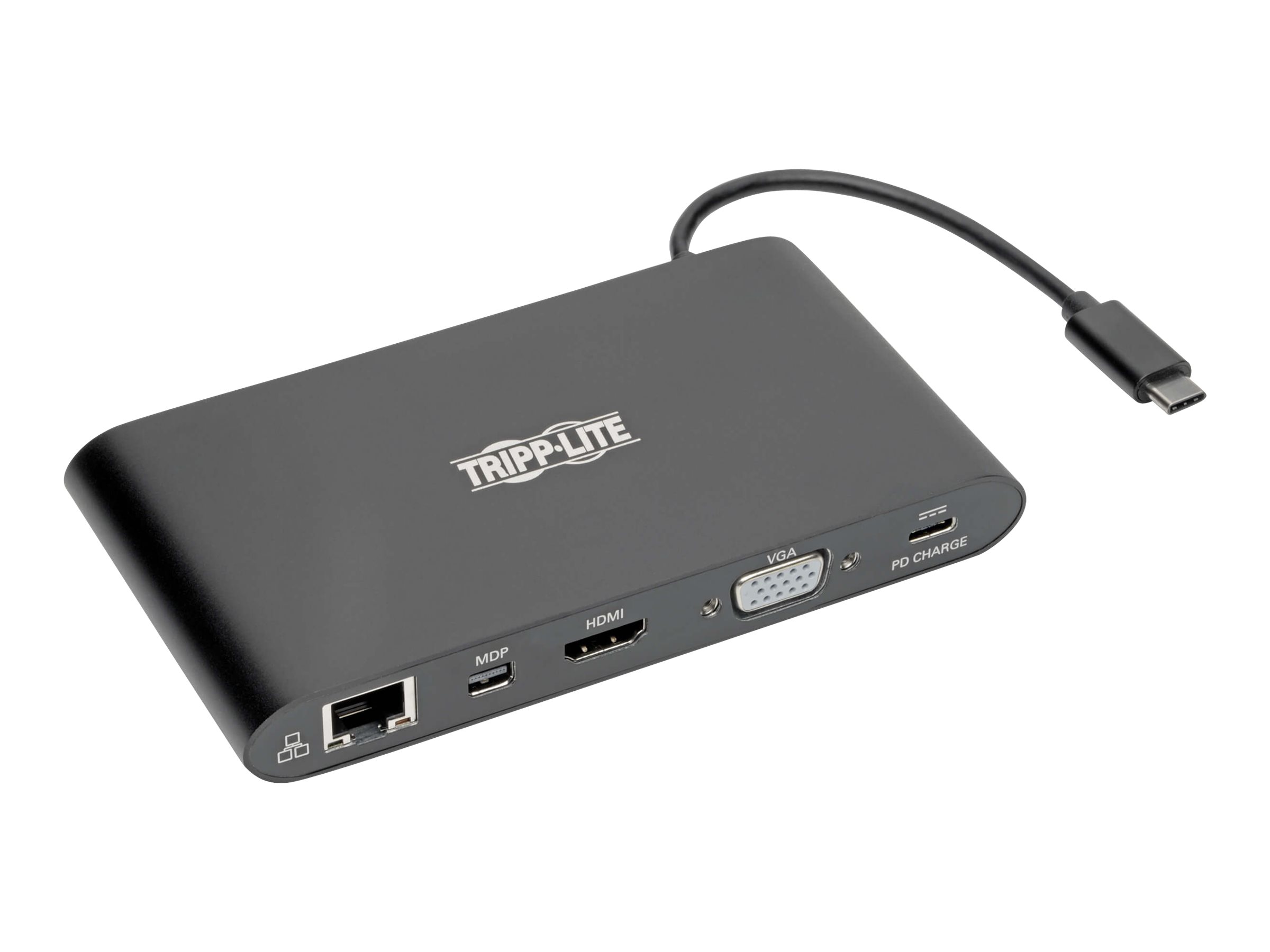 Tripp Lite Station d'accueil USB-C avec HDMI, VGA, mDP, USB-A, Gigabit Ethernet, SD, 3,5 mm et charge PD, compatible Thunderbolt 3, 4K à 30 Hz - Station d'accueil - USB-C - VGA, HDMI, Mini DP - 1GbE - U442-DOCK1-B - Stations d'accueil pour ordinateur portable