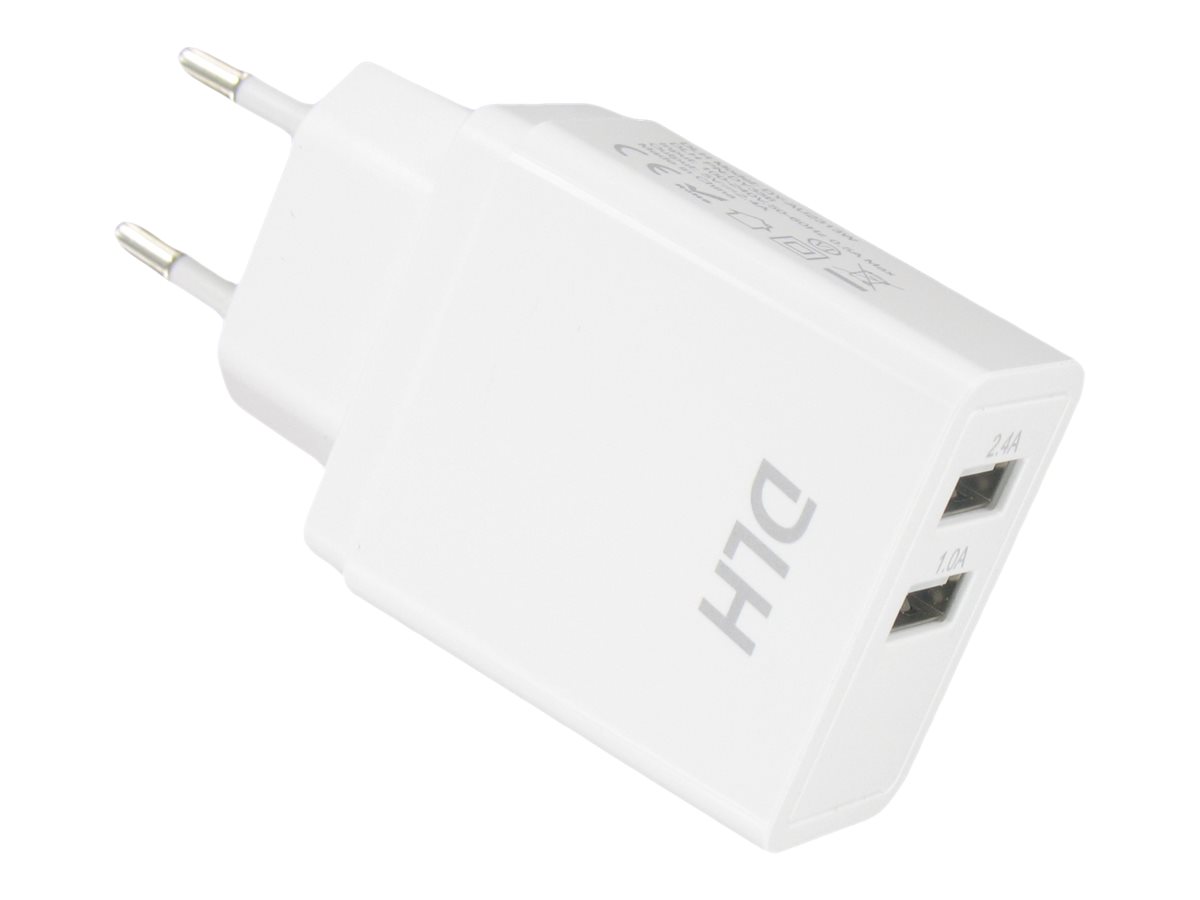 DLH DY-AU2313W - Adaptateur secteur - 12 Watt - 2.4 A - 2 connecteurs de sortie (USB) - blanc - DY-AU2313W - Adaptateurs électriques et chargeurs
