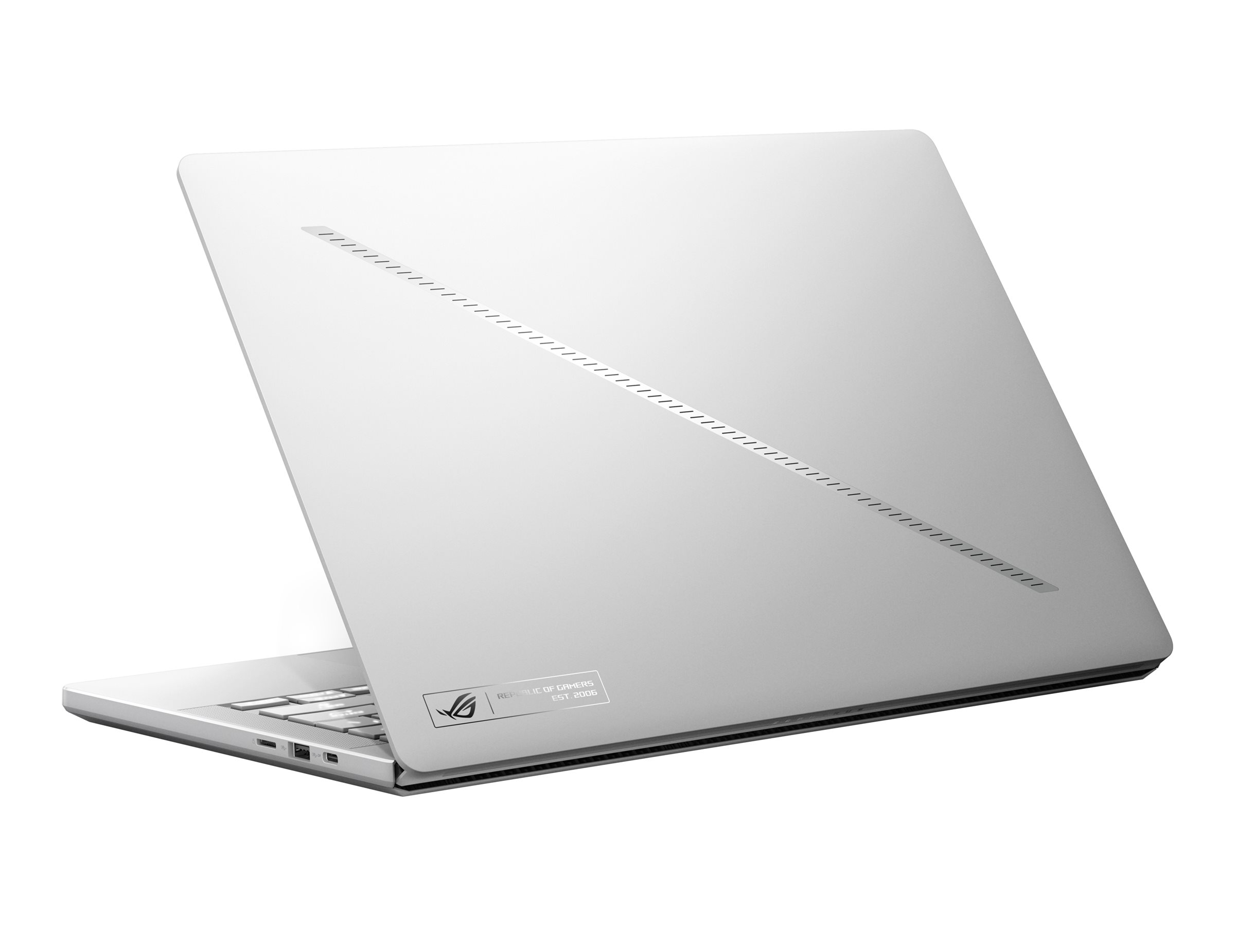 ASUS ROG Zephyrus G14 GA403UI-DR2W - AMD Ryzen 9 - 8945HS / jusqu'à 5.2 GHz - Win 11 Home - GeForce RTX 4070 - 32 Go RAM - 1 To SSD NVMe - 14" OLED 2880 x 1800 (3K) @ 120 Hz - Wi-Fi 6E, Bluetooth - blanc platine - 90NR0HX2-M00620 - Ordinateurs portables