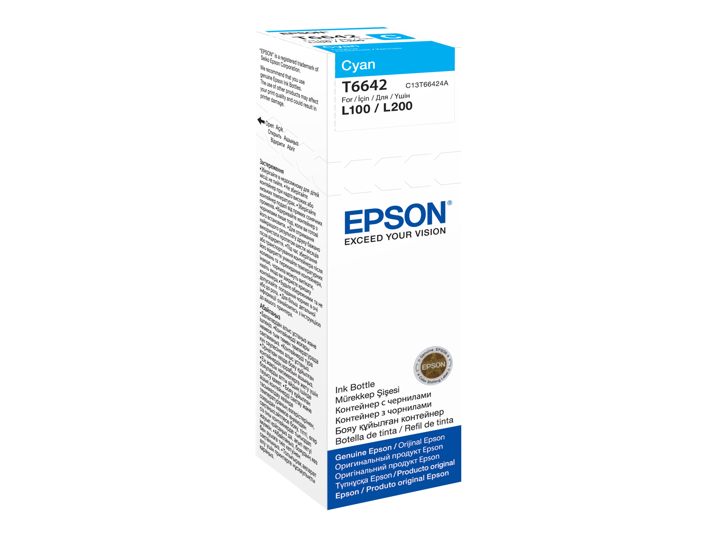 Epson T6642 - 70 ml - cyan - original - recharge d'encre - pour EcoTank ET-14000, ET-16500, ET-2500, ET-2550, ET-2600, ET-2650, ET-3600, ET-4500, ET-4550 - C13T664240 - Réservoirs d'encre