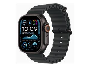 Apple Watch Ultra 2 - 49 mm - titane noir - montre intelligente avec Bracelet Océan - fluoroélastomère - noir - taille du poignet : 130-200 mm - 64 Go - LTE, Wi-Fi 4, UWB, Bluetooth - 4G - 61.8 g - MX4P3NF/A - Montres intelligentes