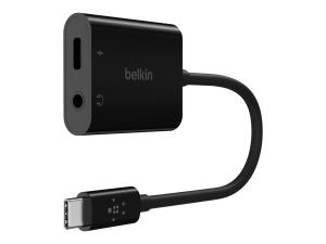 Belkin RockStar - USB-C vers jack de casque / adaptateur de charge - 24 pin USB-C mâle pour 24 pin USB-C, jack mini femelle - 19.6 cm - USB Power Delivery (60W) - NPA004BTBK - Câbles spéciaux