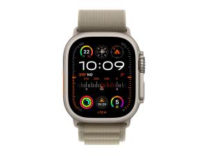 Apple Watch Ultra 2 - 49 mm - titane - montre intelligente avec Boucle Alpine - textile - olive - taille du bracelet : S - 64 Go - Wi-Fi, LTE, UWB, Bluetooth - 4G - 61.4 g - MREX3NF/A - Montres intelligentes