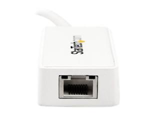 StarTech.com Adaptateur réseau USB 3.0 vers Gigabit Ethernet - Convertisseur USB vers RJ45 avec 1 port USB intégré - M/F - Blanc - Adaptateur réseau - USB 3.0 - Gigabit Ethernet - blanc - USB31000SPTW - Cartes réseau