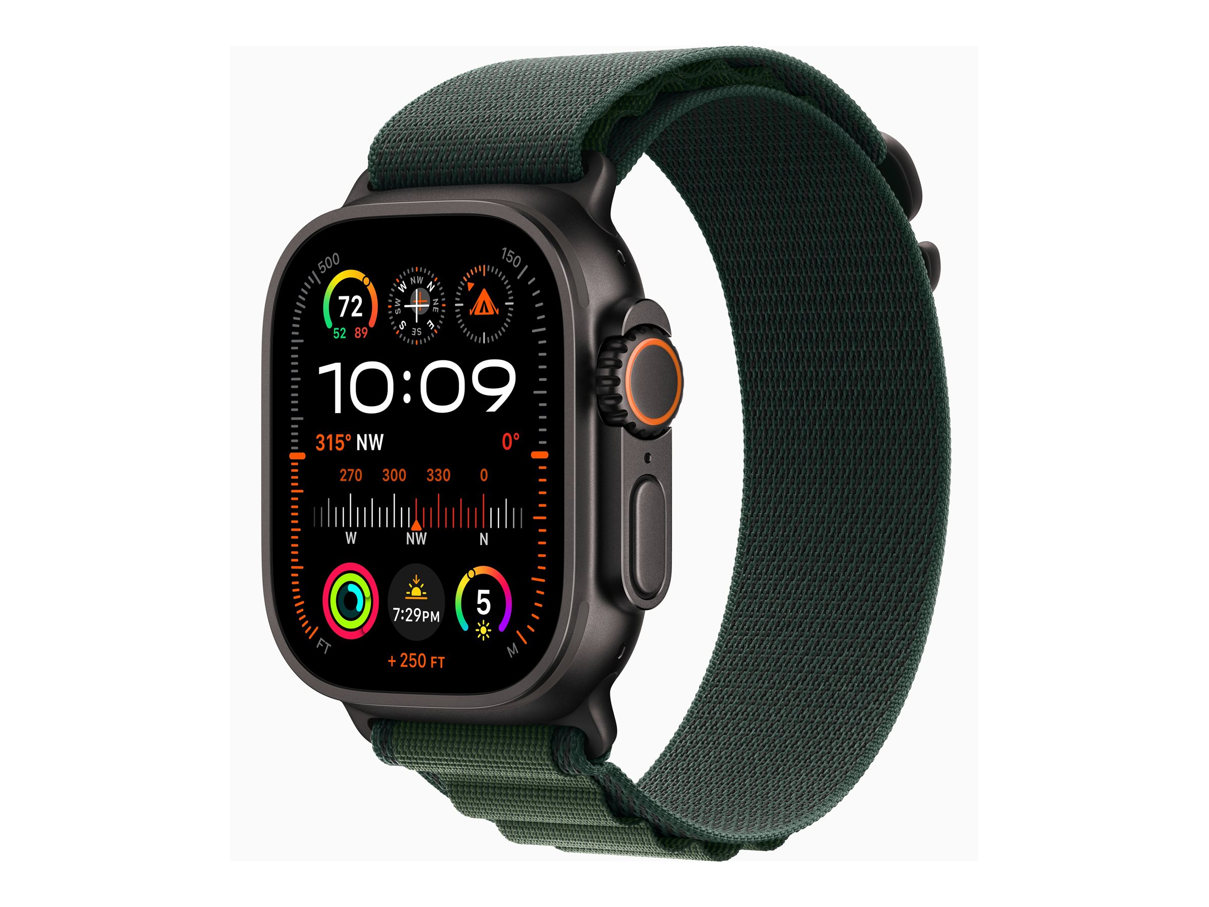 Apple Watch Ultra 2 - 49 mm - titane noir - montre intelligente avec Boucle Alpine - textile - vert foncé - taille du bracelet : S - 64 Go - LTE, Wi-Fi 4, UWB, Bluetooth - 4G - 61.8 g - MX4Q3NF/A - Montres intelligentes