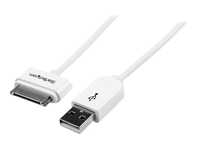 StarTech.com Câble connecteur Apple Dock 30 broches vers USB de 1 m - Cordon de charge / sync pour iPad iPhone iPod - M/M - Blanc - Adaptateur de recharge/données - Apple Dock mâle pour USB mâle - 1 m - blanc - pour P/N: ST73007UA - USB2ADC1M - Câbles spéciaux