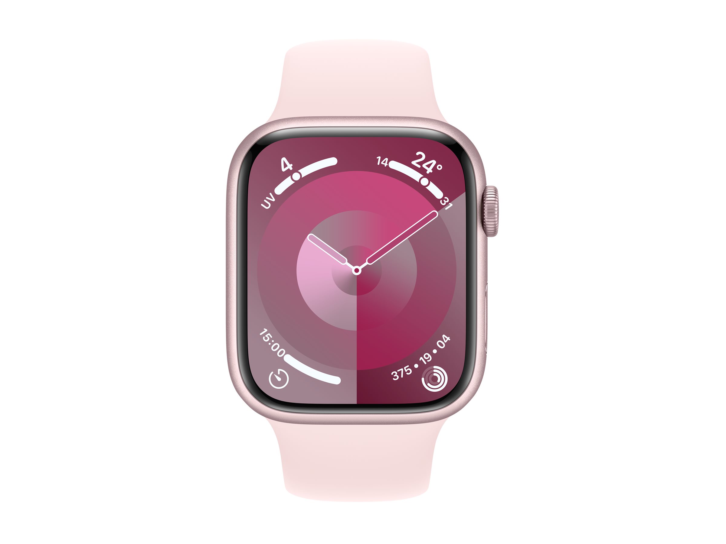 Apple Watch Series 9 (GPS) - 45 mm - aluminium rose - montre intelligente avec bande sport - fluoroélastomère - rose pâle - taille du bracelet : M/L - 64 Go - Wi-Fi, UWB, Bluetooth - 38.7 g - MR9H3QF/A - Montres intelligentes