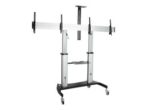 StarTech.com Dual TV Cart for 37-60in VESA TVs up to 110lb (50kg) each, Height Adjustable TV Mount, Mobile Display Cart w/ Webcam & Equipment Shelves, Lockable Casters, TV Cart on Wheels - Rolling TV Stand (STNDMTVDUO) - Chariot - pour 2 moniteurs / moniteurs incurvés - aluminium, acier - Taille d'écran : 37"-60" - STNDMTVDUO - Montages d'équipement audio et vidéo