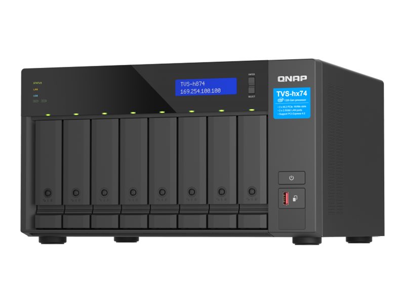 QNAP TVS-H874 - Serveur NAS - 8 Baies - SATA 6Gb/s - RAID RAID 0, 1, 5, 6, 10, 50, 60, RAID TP, TM - RAM 64 Go - 2.5 Gigabit Ethernet / 10 Gigabit Ethernet - iSCSI support - TVS-H874X-I9-64G - NAS