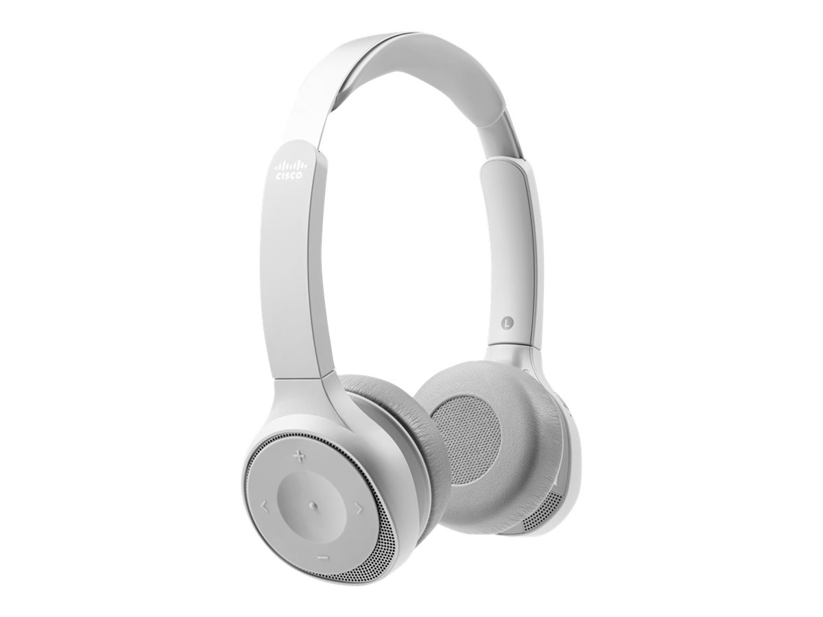 Cisco Headset 730 - Micro-casque - sur-oreille - Bluetooth - sans fil - Suppresseur de bruit actif - USB, jack 3,5mm - platine - pour Cisco DX70, DX80; IP DECT Phone 6825; IP Phone 88XX; Unified Wireless IP Phone 8821 - HS-WL-730-BUNA-P - Écouteurs