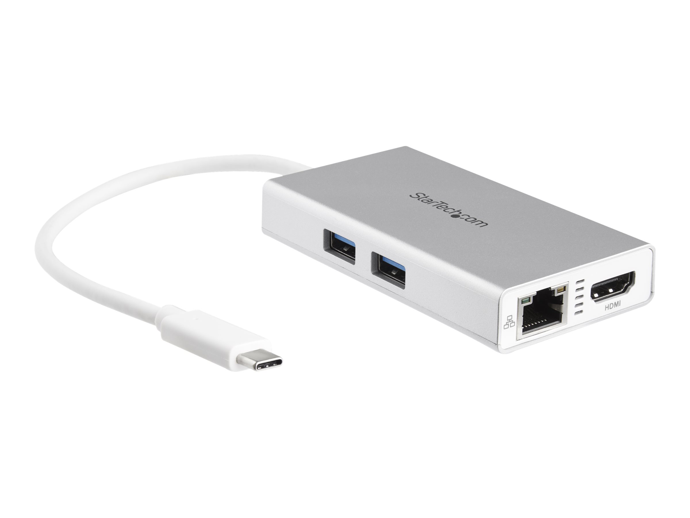 StarTech.com Adaptateur multiport USB-C, station d'accueil de voyage USB-C avec HDMI 4K, pass-through d'alimentation 60 W, GbE, hub USB-A 3.0 2 points, blanc - Station d'accueil USB-C portable (DKT30CHPDW) - Station d'accueil - USB-C / Thunderbolt 3 - HDMI - 1GbE - Conformité TAA - DKT30CHPDW - Stations d'accueil pour ordinateur portable