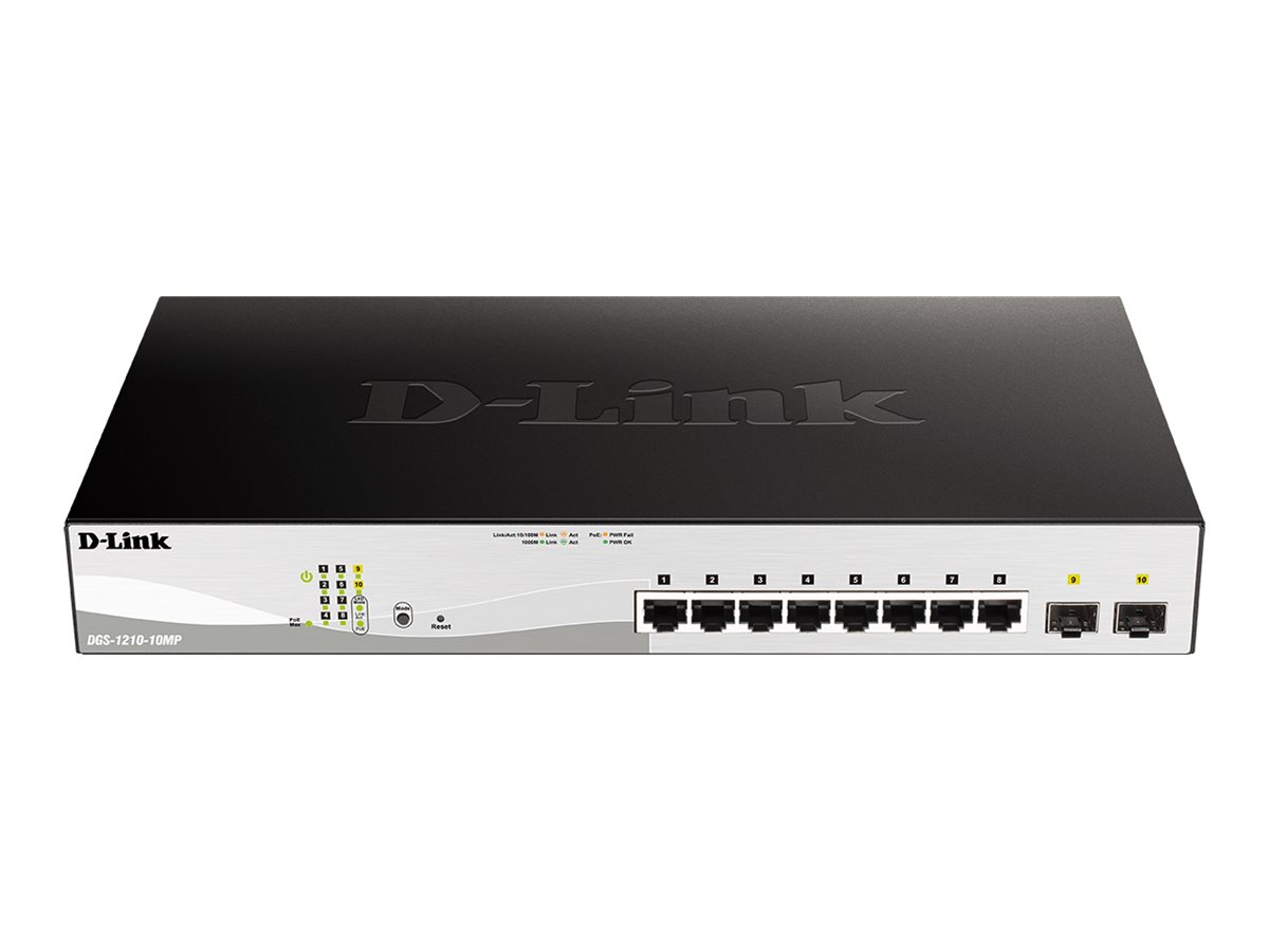 D-Link DGS 1210-10MP - Commutateur - C2+ - intelligent - 8 x 10/100/1000 (PoE+) + 2 x Gigabit SFP - de bureau, Montable sur rack - PoE+ (130 W) - DGS-1210-10MP/E - Concentrateurs et commutateurs gigabit