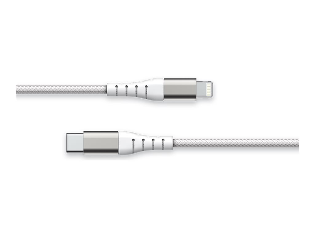 Force Power Lite - Câble Lightning - 24 pin USB-C mâle pour Lightning mâle - 1.2 m - Certifié MFI - blanc - câble renforcé, plastique recyclé à 100 % - FPLICMFI1M2RW - Accessoires pour systèmes audio domestiques