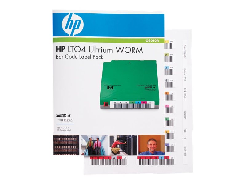 HPE Ultrium 4 WORM Bar Code Label Pack - Étiquettes code à barres - pour HPE MSL2024, MSL4048; 1/8 G2 Tape Autoloader; LTO-4 Ultrium; StoreEver Ultrium 1840 - Q2010A - Accessoires de stockage