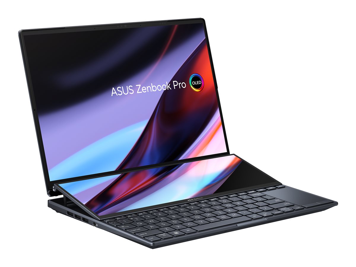 ASUS Zenbook Pro 14 Duo OLED BX8402VU-P1100X - Intel Core i5 - 13500H / jusqu'à 4.7 GHz - Win 11 Pro - GF RTX 4050 - 16 Go RAM - 1 To SSD NVMe, Performance - 14.5" OLED écran tactile 2880 x 1800 (WQXGA+) @ 90 Hz - Wi-Fi 6E, Bluetooth - noir tech - 90NB10X2-M00690 - Ordinateurs portables