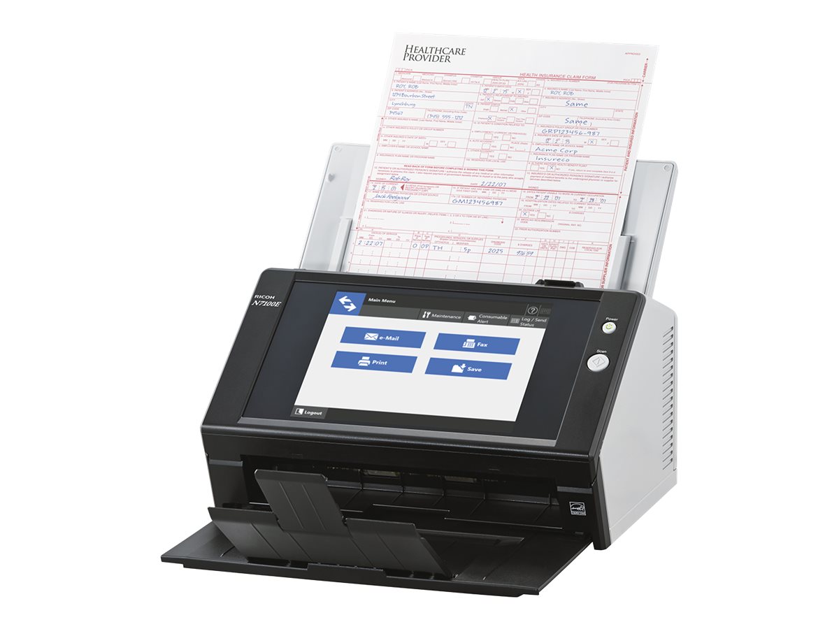 Ricoh Image Scanner N7100E - Scanner de documents - CIS Double - Recto-verso - 216 x 355.6 mm - 600 dpi x 600 dpi - jusqu'à 25 ppm (mono) / jusqu'à 25 ppm (couleur) - Chargeur automatique de documents (50 feuilles) - jusqu'à 4000 pages par jour - Gigabit LAN - PA03706-B301 - Scanneurs de documents