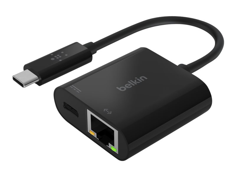 Belkin - Ethernet et adaptateur de charge - USB-C - Gigabit Ethernet x 1 + USB-C (uniquement alimentation) x 1 - INC001btBK - Cartes réseau
