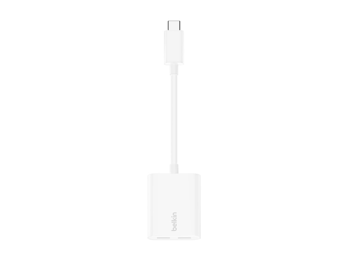 Belkin Connect Audio + Charge - Casque/adaptateur de charge USB-C vers USB-C - 24 pin USB-C mâle pour 24 pin USB-C femelle - 14 m - blanc - USB Power Delivery (60W) - F7U081BTWH - Accessoires pour systèmes audio domestiques