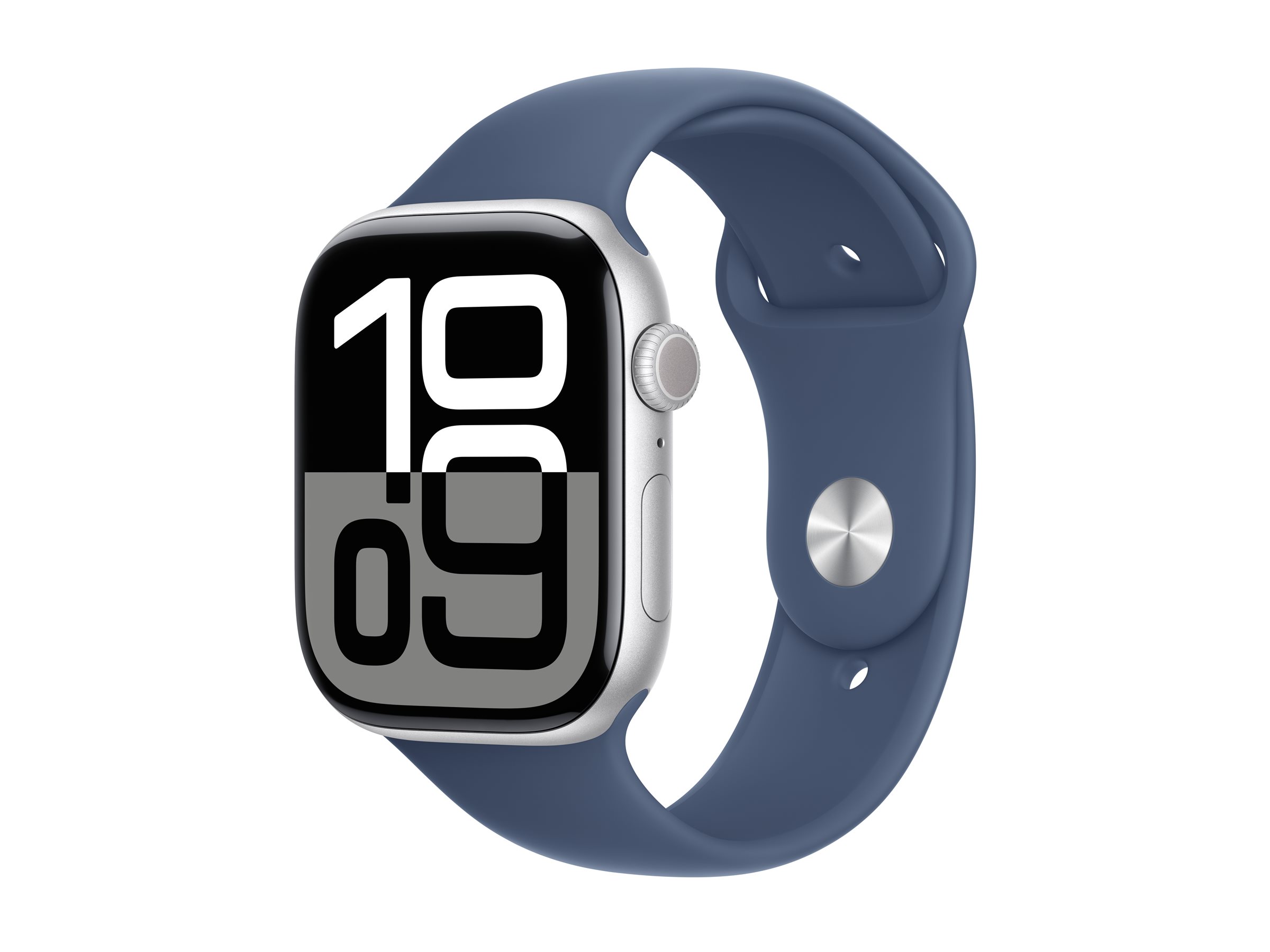 Apple Watch Series 10 (GPS + Cellular) - 46 mm - aluminium argenté - montre intelligente avec bande sport - fluoroélastomère - denim - taille du bracelet : S/M - 64 Go - Wi-Fi 4, Bluetooth, UWB, LTE - 4G - 35.3 g - MWY03QF/A - Montres intelligentes