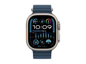 Apple Watch Ultra 2 - 49 mm - titane - montre intelligente avec Bracelet Océan - fluoroélastomère - bleu - taille du poignet : 130-200 mm - 64 Go - Wi-Fi, LTE, UWB, Bluetooth - 4G - 61.4 g - MREG3NF/A - Montres intelligentes