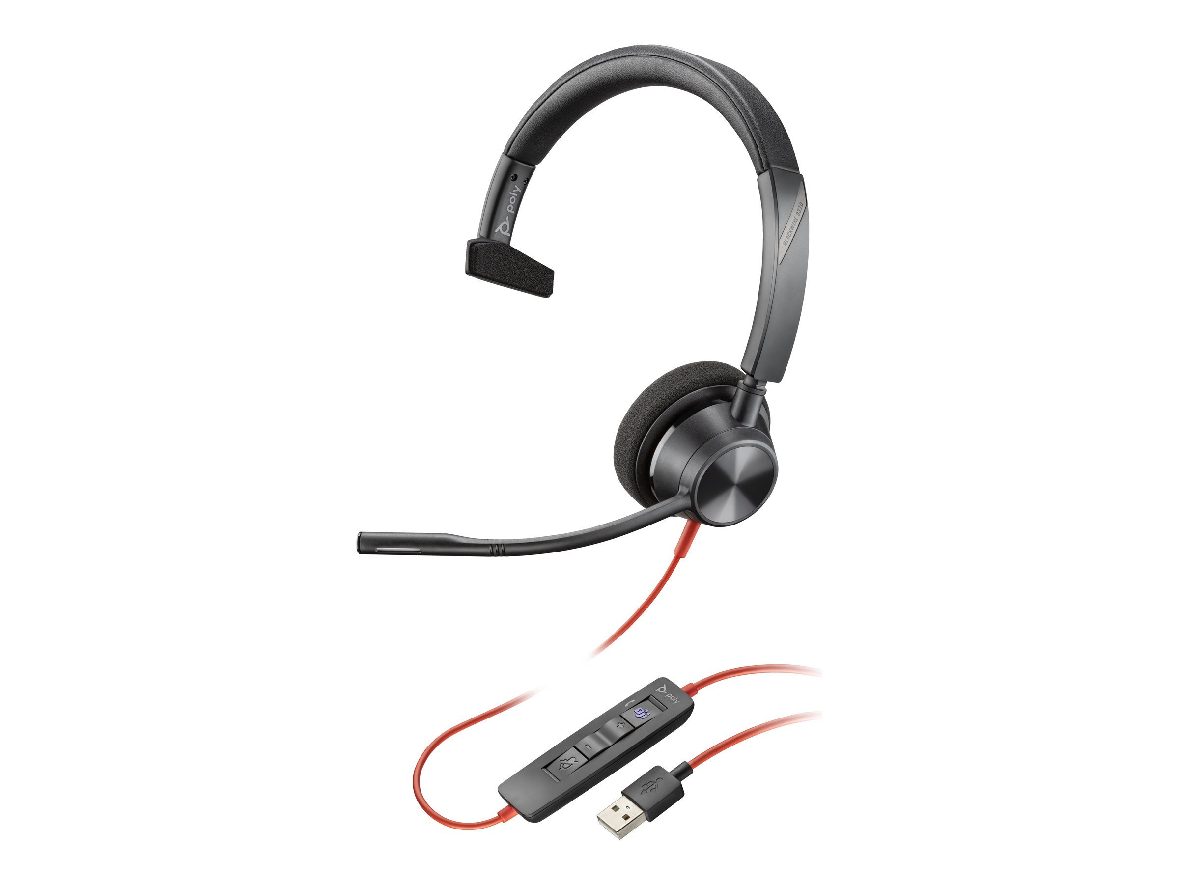 Poly Blackwire 3310 - Blackwire 3300 series - micro-casque - sur-oreille - filaire - USB-A - noir - Certifié pour Microsoft Teams - 767F6AA - Écouteurs