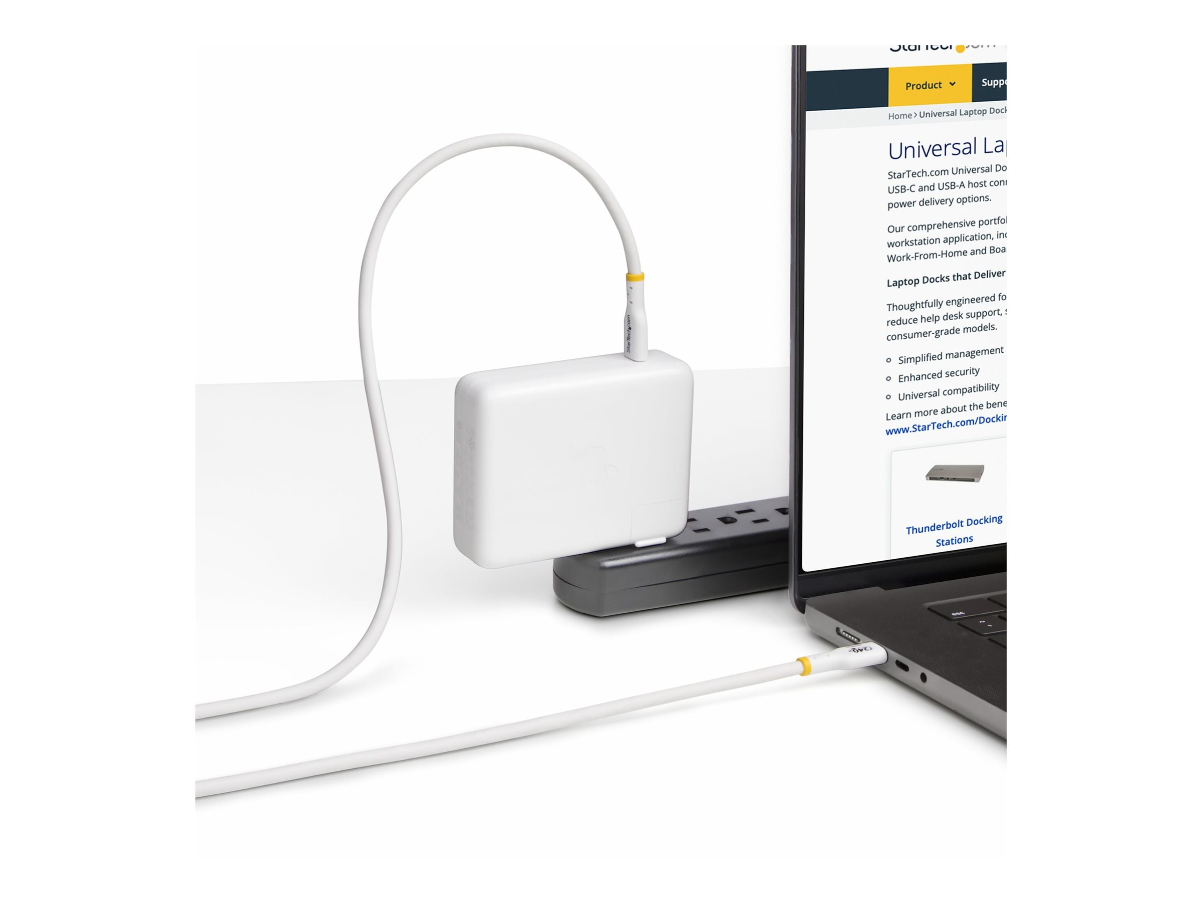 StarTech.com Câble de Charge USB-C de 1m, Cordon USB-C, USB-IF, 240W PD - Câble USB - 24 pin USB-C (M) pour 24 pin USB-C (M) - USB 2.0 - 48 V - 5 A - 1 m - Alimentation USB (240 W), gamme de puissance étendue (EPR), support pour Power Delivery 3,1, sans halogène, passif - blanc - USB2EPR1MW - Câbles USB