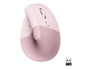 Logitech Lift Vertical Ergonomic Mouse - Souris verticale - ergonomique - optique - 6 boutons - sans fil - Bluetooth, 2.4 GHz - récepteur USB Logitech Logi Bolt - rose - 910-006478 - Souris