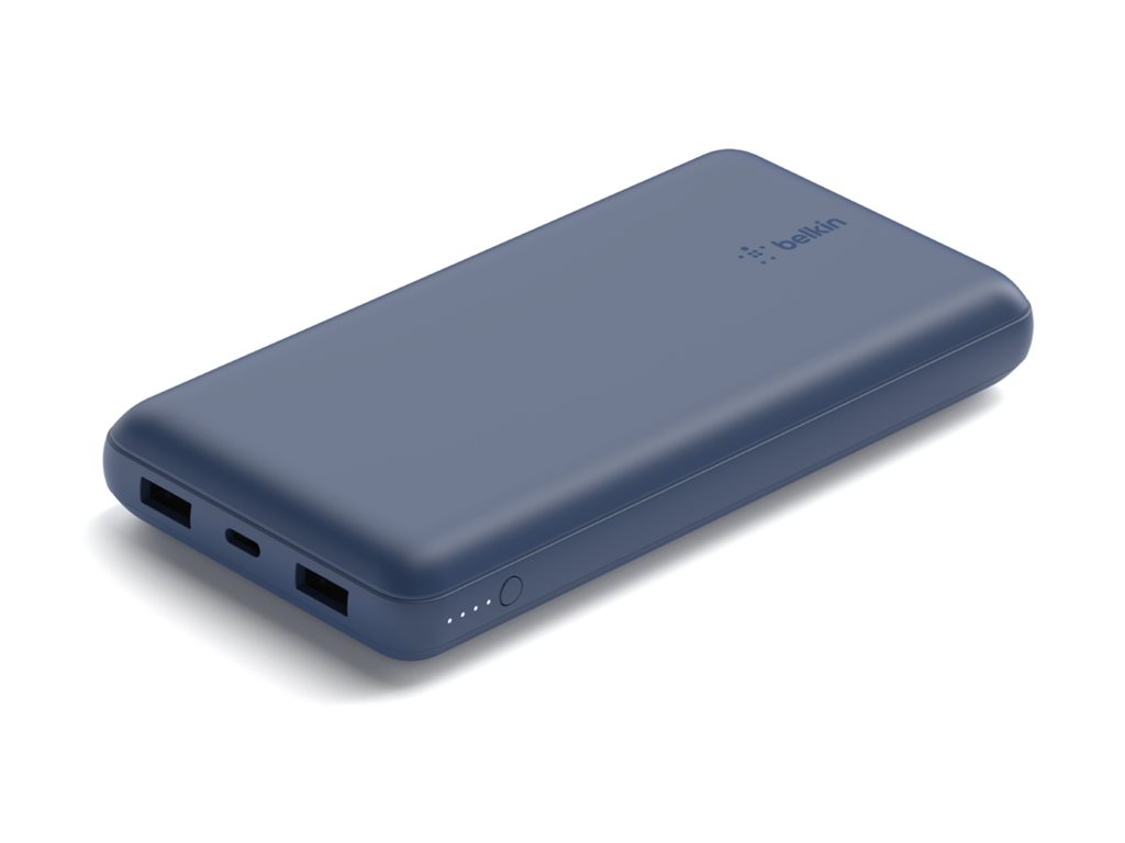 Belkin BOOST CHARGE - Banque d'alimentation - 20000 mAh - 15 Watt - 3 connecteurs de sortie (USB, 24 pin USB-C) - sur le câble : USB-C - bleu - BPB012BTBL - Batteries spécifiques