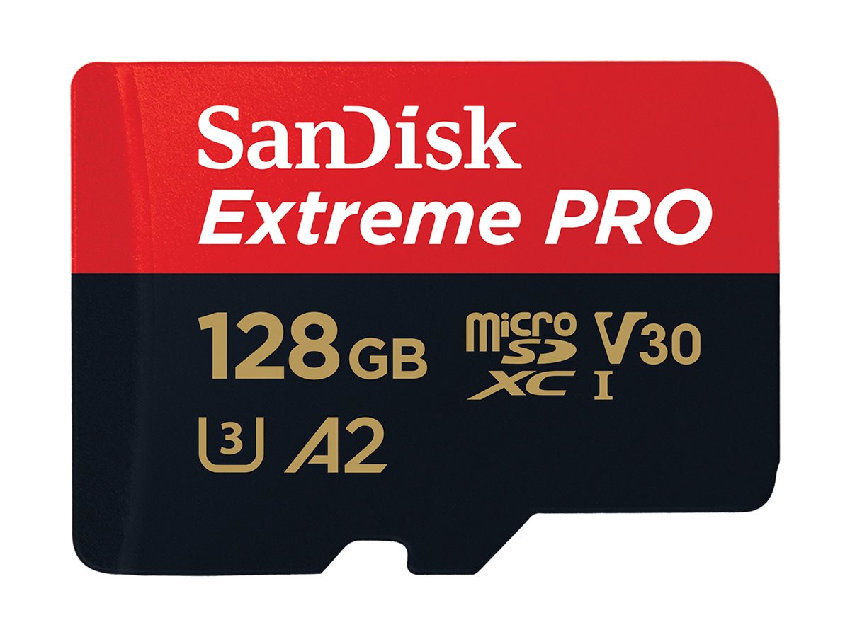 SanDisk Extreme Pro - Carte mémoire flash (adaptateur microSDXC vers SD inclus(e)) - 128 Go - A2 / Video Class V30 / UHS-I U3 / Class10 - microSDXC UHS-I - SDSQXCD-128G-GN6MA - Cartes flash