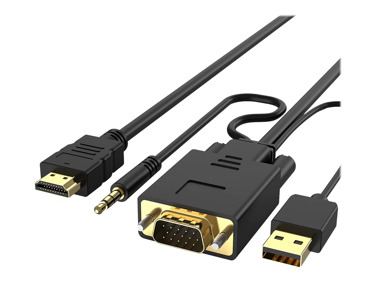 DLH - Câble HDMI - HDMI mâle pour HD-15 (VGA), jack mini, USB (alimentation uniquement) mâle - 1.8 m - DY-TU3563B - Accessoires pour systèmes audio domestiques