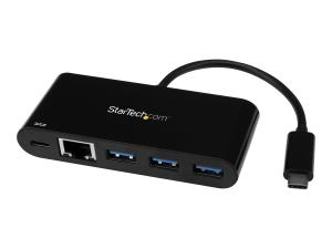 StarTech.com 3 Port USB-C Hub with Gigabit Ethernet & 60W Power Delivery Passthrough Laptop Charging, USB-C to 3x USB-A (USB 3.0 SuperSpeed 5Gbps), USB 3.1/USB 3.2 Gen 1 Type-C Adapter Hub - Windows/macOS/Linux (HB30C3AGEPD) - Concentrateur (hub) - 3 x SuperSpeed USB 3.0 + 1 x 10/100/1000 - de bureau - HB30C3AGEPD - Concentrateurs USB