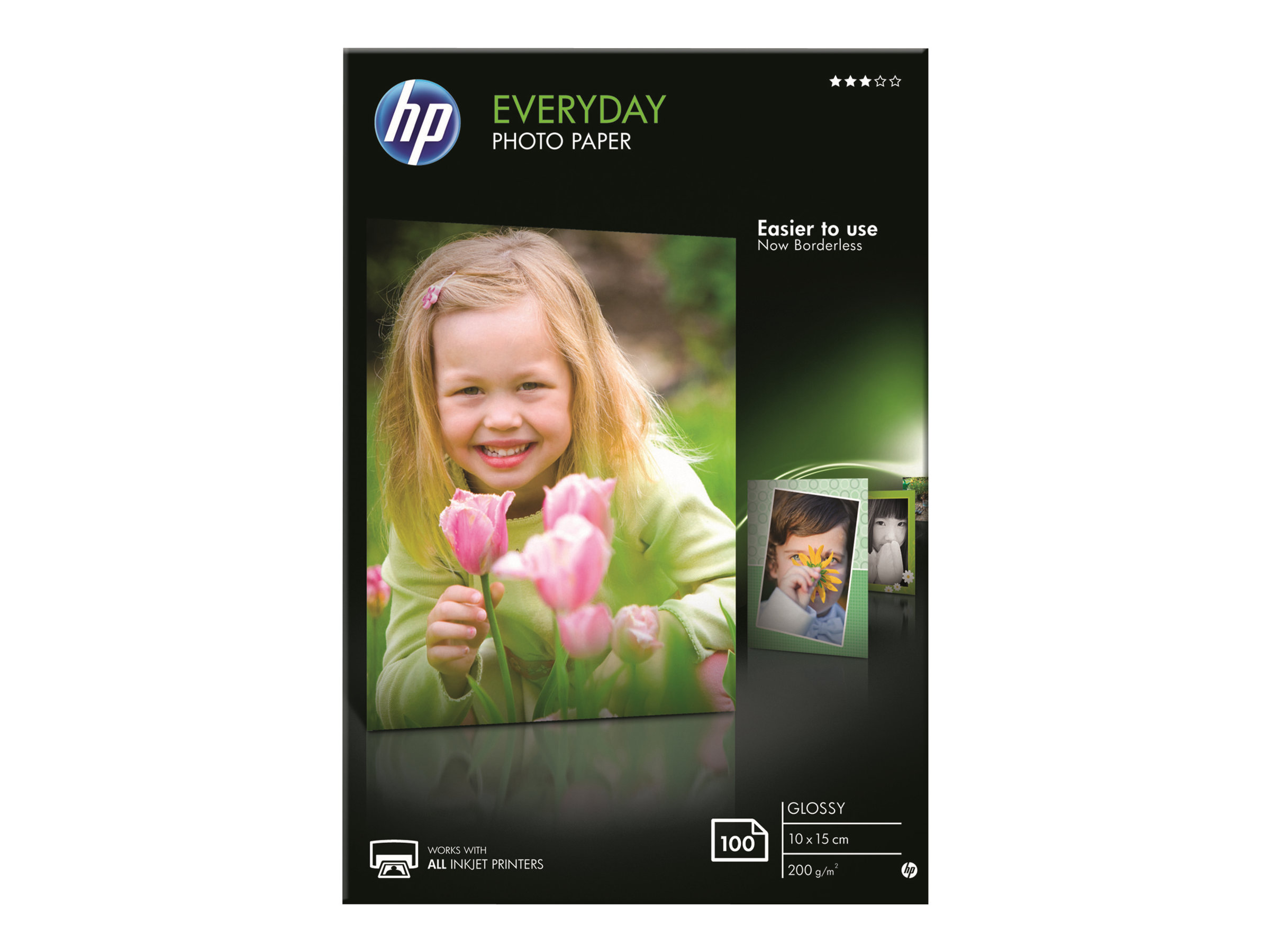 HP Everyday Photo Paper - Brillant - 8 millièmes de pouce - 100 x 150 mm - 200 g/m² - 100 feuille(s) papier photo - pour Deskjet 21XX, 2622, 36XX; ENVY 5010; Officejet 52XX, 80XX; Photosmart B110, Wireless B110 - CR757A - Papier photo