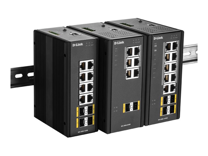 D-Link DIS 300G-14PSW - Commutateur - Géré - 8 x 10/100/1000 (PoE+) + 2 x 10/100/1000 + 2 x 100/1000 SFP - Montage sur rail DIN, fixation murale - PoE+ (240 W) - DIS-300G-14PSW - Commutateurs gérés