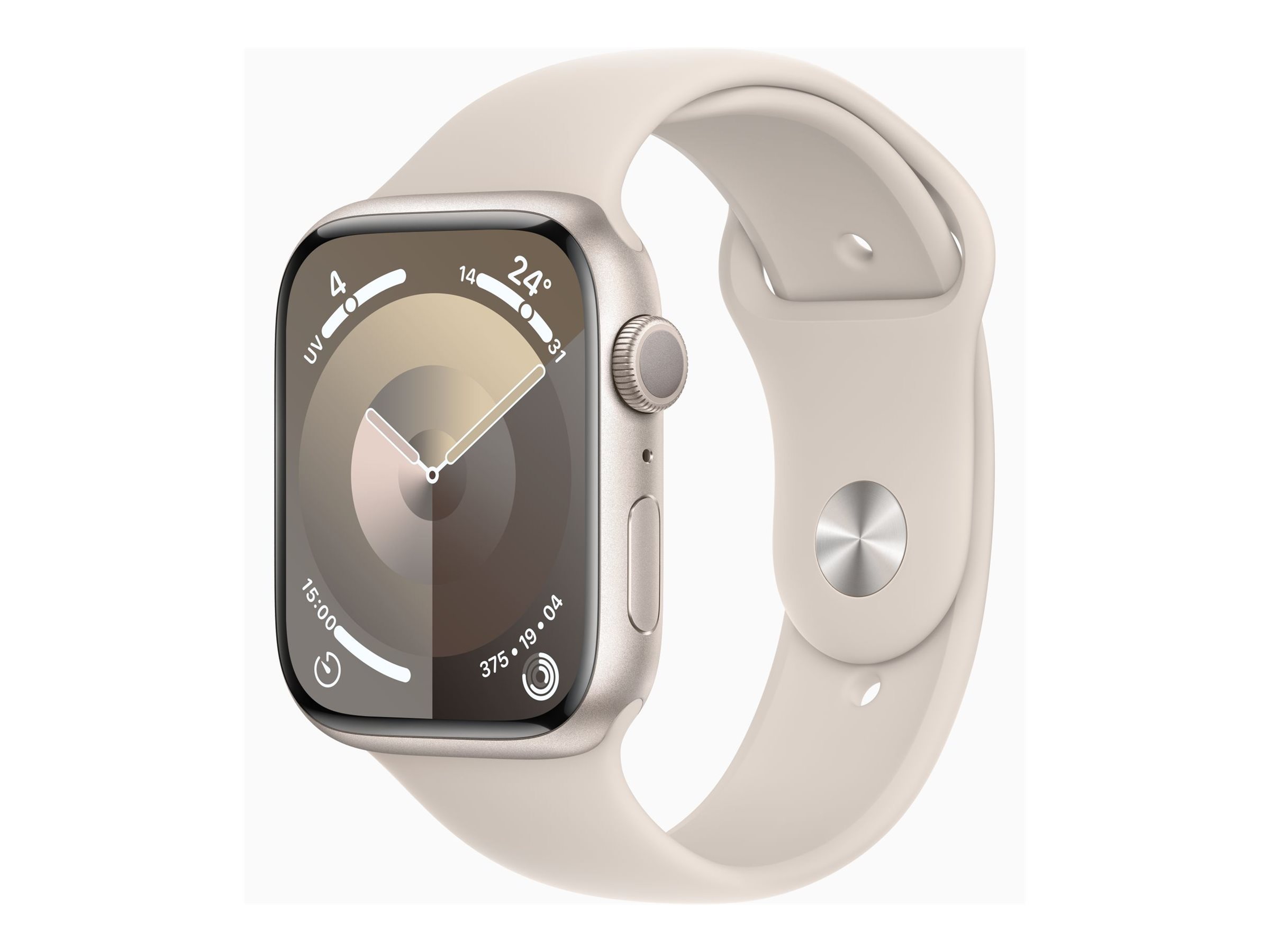 Apple Watch Series 9 (GPS) - 45 mm - aluminium droit - montre intelligente avec bande sport - fluoroélastomère - droit - taille du bracelet : S/M - 64 Go - Wi-Fi, UWB, Bluetooth - 38.7 g - MR963QF/A - Montres intelligentes