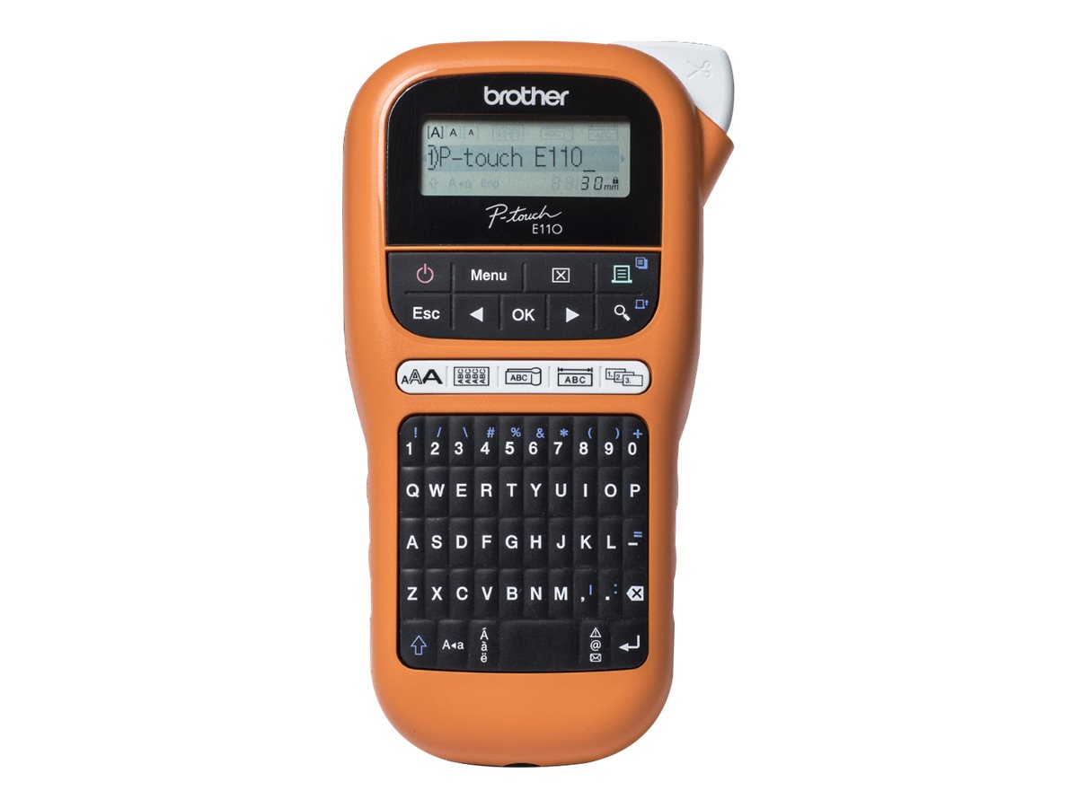 Brother P-Touch PT-E110 - Étiqueteuse - Noir et blanc - transfert thermique - Rouleau (1,2 cm) - 180 dpi - jusqu'à 20 mm/sec - outil de coupe - impression par 2 lignes - noir, orange - PTE110F1 - Imprimantes thermiques