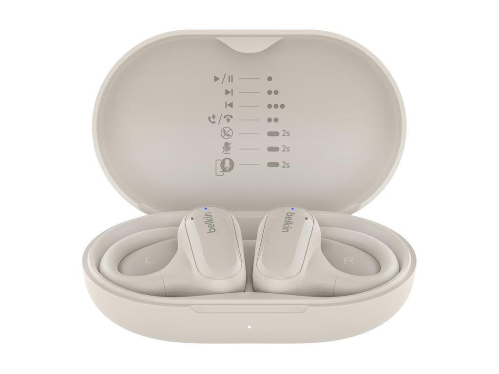 Belkin SoundForm ClearFit - Écouteurs sans fil avec micro - oreille dégagée - montage sur l'oreille - Bluetooth - sable - AUC013CTSA - Écouteurs