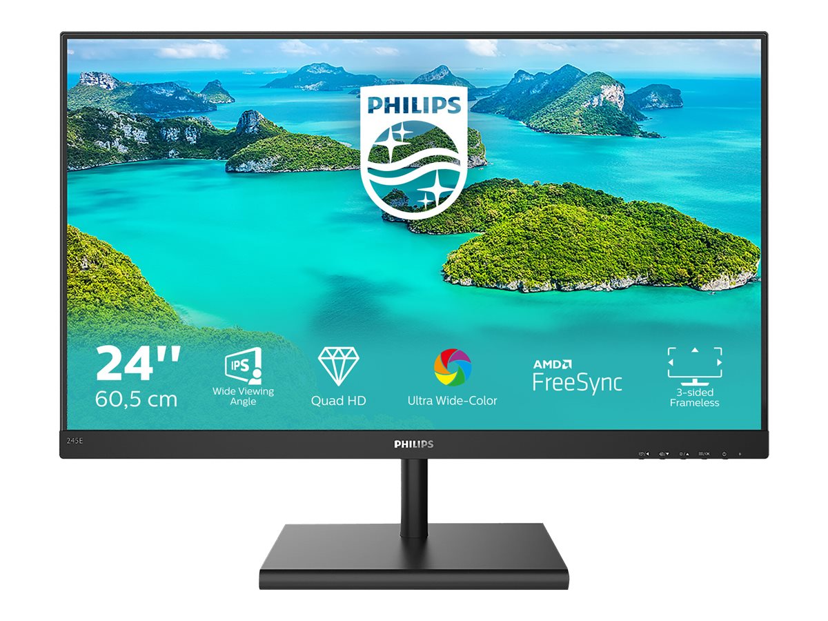 Philips E-line 245E1S - Écran LED - 24" (23.8" visualisable) - 2560 x 1440 QHD @ 75 Hz - IPS - 250 cd/m² - 1000:1 - 4 ms - HDMI, VGA, DisplayPort - noir texturé - 245E1S/00 - Écrans d'ordinateur