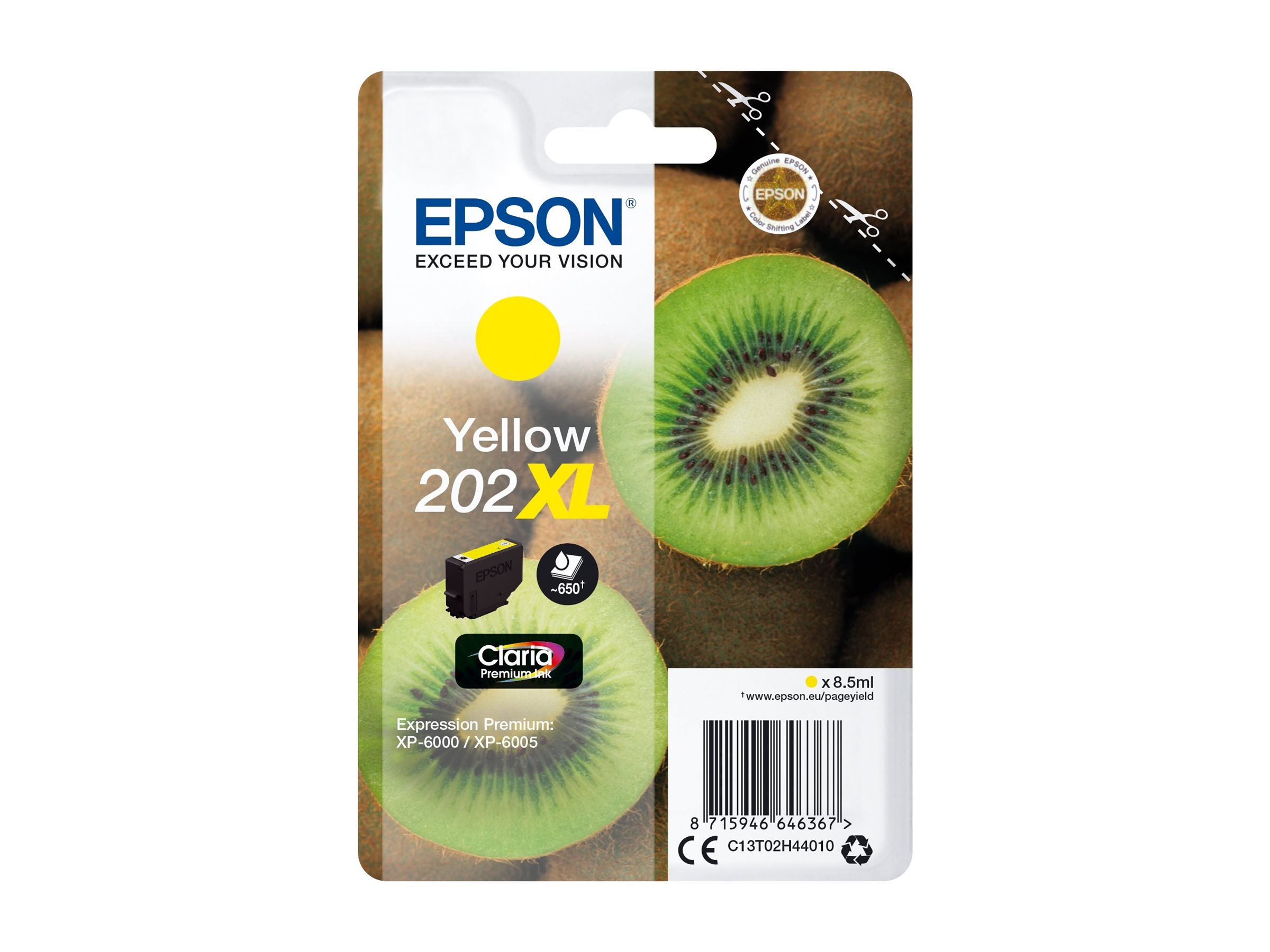 Epson 202XL - 8.5 ml - XL - jaune - original - blister - cartouche d'encre - pour Expression Premium XP-6000, XP-6005, XP-6100, XP-6105 - C13T02H44010 - Cartouches d'imprimante
