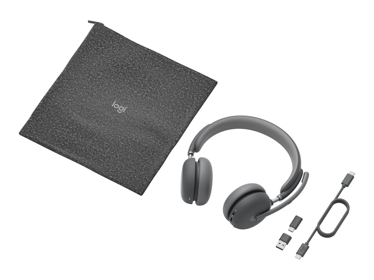 Logitech Zone Wireless 2 - Micro-casque - sur-oreille - Bluetooth - sans fil - Suppresseur de bruit actif - USB-C via un adaptateur Bluetooth - graphite - Certifié pour Microsoft Teams - 981-001152 - Écouteurs